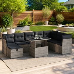 9 Piece Modular Outdoor Sofa Set with Grey Rattan