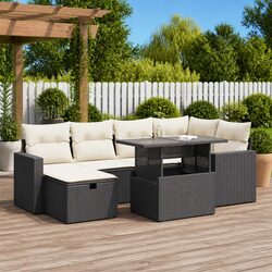 7 Piece Modular Garden Sofa Set: Black PE Rattan