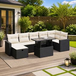 8 Piece Modular Outdoor Furniture Set in Black Rattan