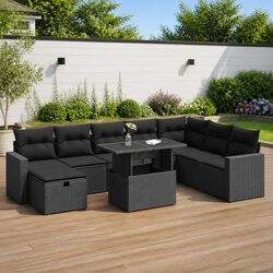 9-Piece Garden Sofa Set with Storage and Cushions