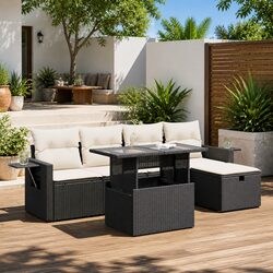 Garden Sofa Set: 6 Piece Outdoor Furniture with Cushions