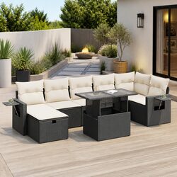 Garden Sofa Set: 8-Piece Modular Black Poly Rattan