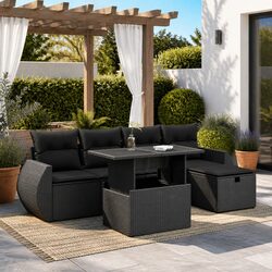 Outdoor Garden Sofa Set - 6 Pieces, Black Poly Rattan
