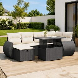 7 Piece Modular Garden Sofa Set with Black PE Rattan