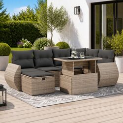 7 Piece Modular Garden Sofa Set in Grey Poly Rattan