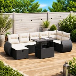 Garden Sofa Set 8 Piece Outdoor Furniture Black Poly Rattan Patio Lounge with