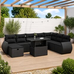 9 Piece Black Rattan Sofa Set: Specs and Features