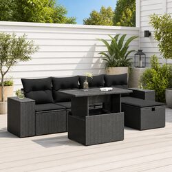 Garden Sofa Set: 6-Piece Modular Outdoor Furniture in Black