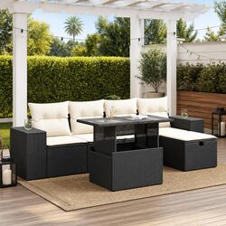 Garden Sofa Set 6 Piece Outdoor Furniture Black Poly Rattan Patio Lounge Seating