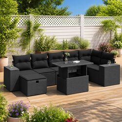 Modular Outdoor Sofa Set 5-Piece Black Rattan Furniture