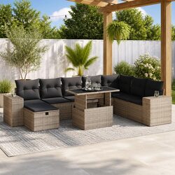 9 Piece Grey Modular Garden Sofa Set with Storage Bags