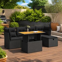 Garden Sofa Set 6 Piece Outdoor Patio Furniture Modular Seating Black Rattan