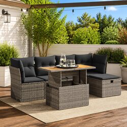 6 Piece Grey Poly Rattan Sectional Garden Sofa Set