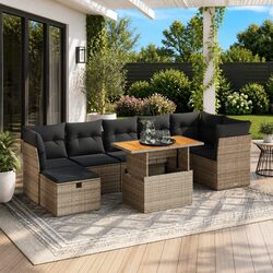 8-Piece Grey Garden Sofa Set with Cushions and Storage