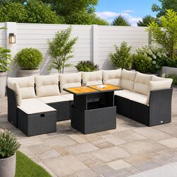9 Piece Outdoor Garden Sofa Set Specifications: Black Rattan
