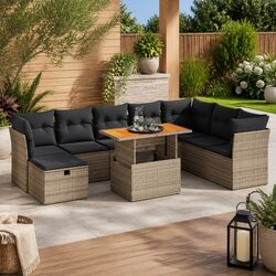 Grey PE Rattan Modular Garden Sofa Set - 9 Pieces