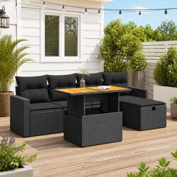 6-Piece Black Patio Sofa Set with Modular Design and Storage
