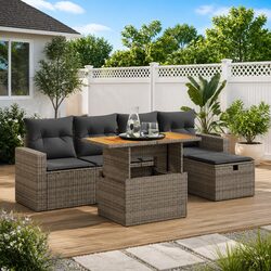 6-Piece Outdoor Furniture Set: Grey Modular Sofa Details