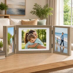Trifold Photo Frame Collage Display Brown 28x18 cm with 2x 13x18 cm Hinged