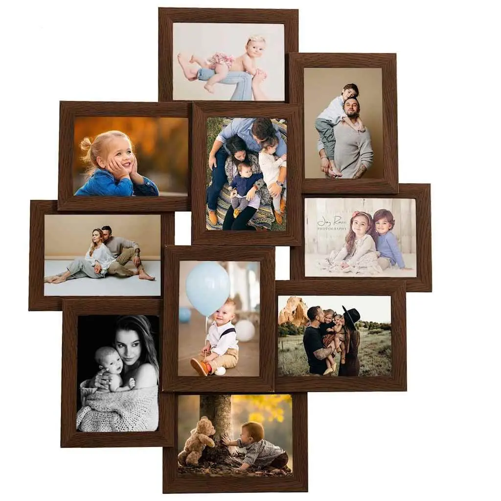 Collage Photo Frame Set for Living Room Bedroom Office 10 Piece 10x15cm Brown Wall Mounted Display