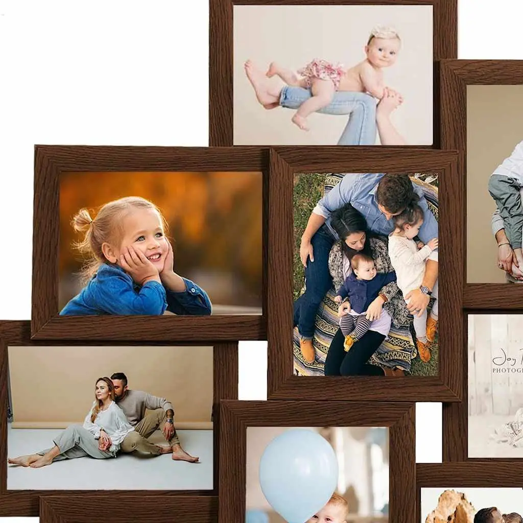 Collage Photo Frame Set for Living Room Bedroom Office 10 Piece 10x15cm Brown Wall Mounted Display