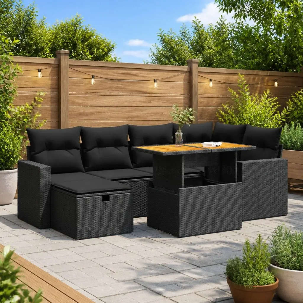 Garden Sofa Set 8 Piece Outdoor Furniture Modular Black Poly Rattan Patio