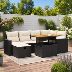 8-Piece Black Poly Rattan Garden Sofa Set with Cushions