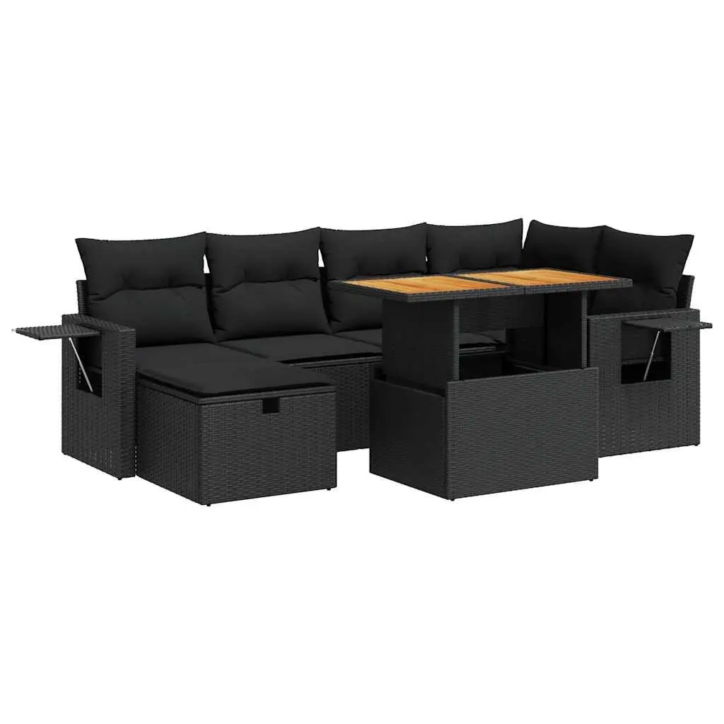 Garden Sofa Set 8 Piece Outdoor Use Black Poly Rattan with Cushions