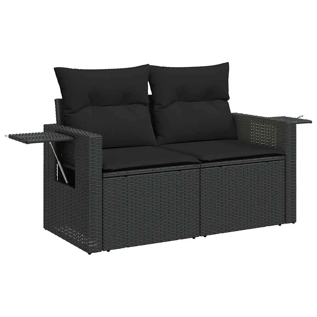 Garden Sofa Set 8 Piece Outdoor Use Black Poly Rattan with Cushions