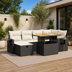 8 Piece Garden Sofa Set Black Poly Rattan Outdoor Patio Furniture with Cushions