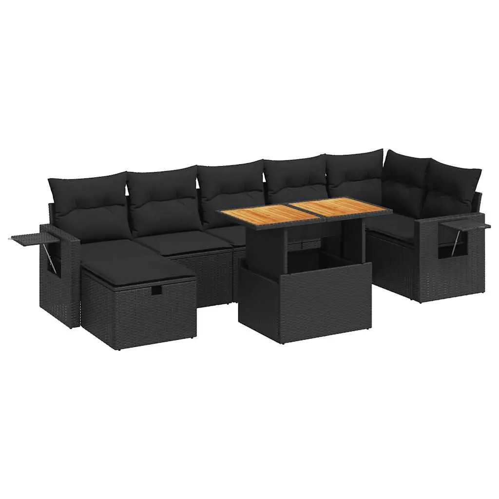 Garden Sofa Set Outdoor Use 5 Piece Black Poly Rattan Furniture with Cushions