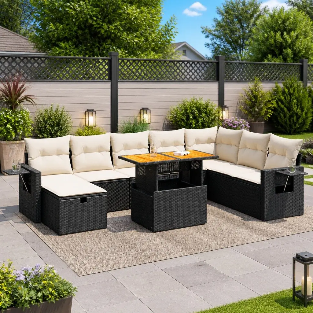 Garden Sofa Set 9 Piece Outdoor Use Black PE Rattan Modular Patio Furniture