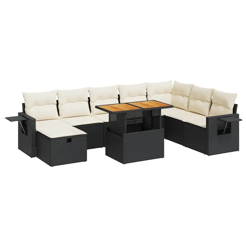 Garden Sofa Set 9 Piece Outdoor Use Black PE Rattan Modular Patio Furniture