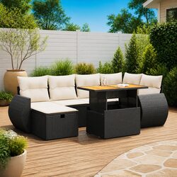 8-Piece Modular Black Sofa Set with Cushions