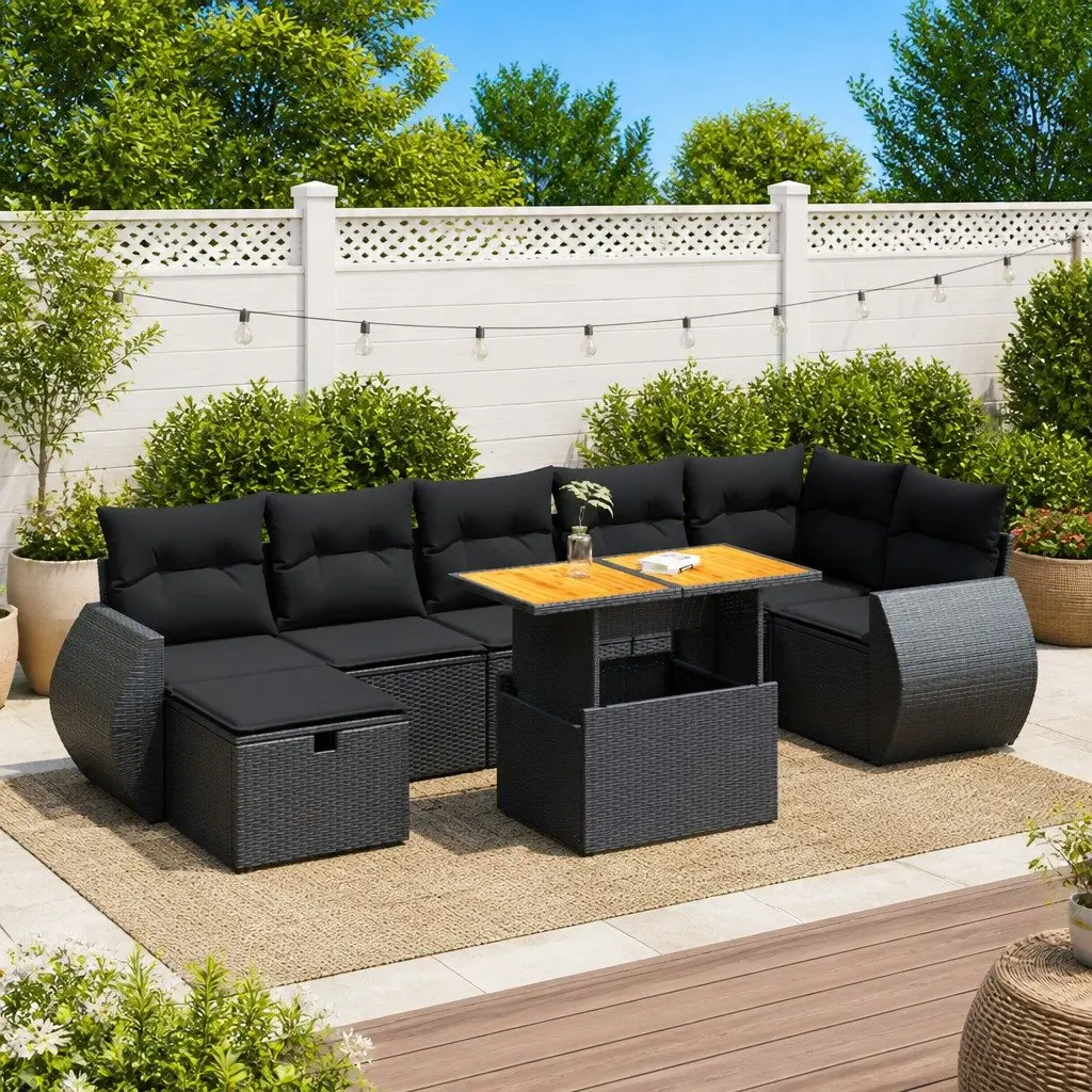 Garden Sofa Set Outdoor Furniture 5 Piece Black Poly Rattan Patio Seating