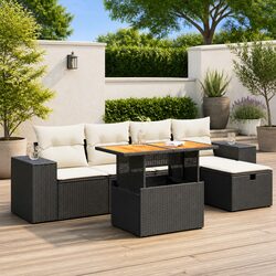 Black Modular Garden Sofa Set - 6 Pieces Included