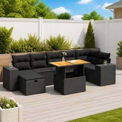 5 Piece Modular Garden Sofa Set in Black with Cushions