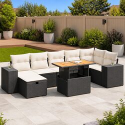 5 Piece Modular Black Garden Sofa Set with Cushions