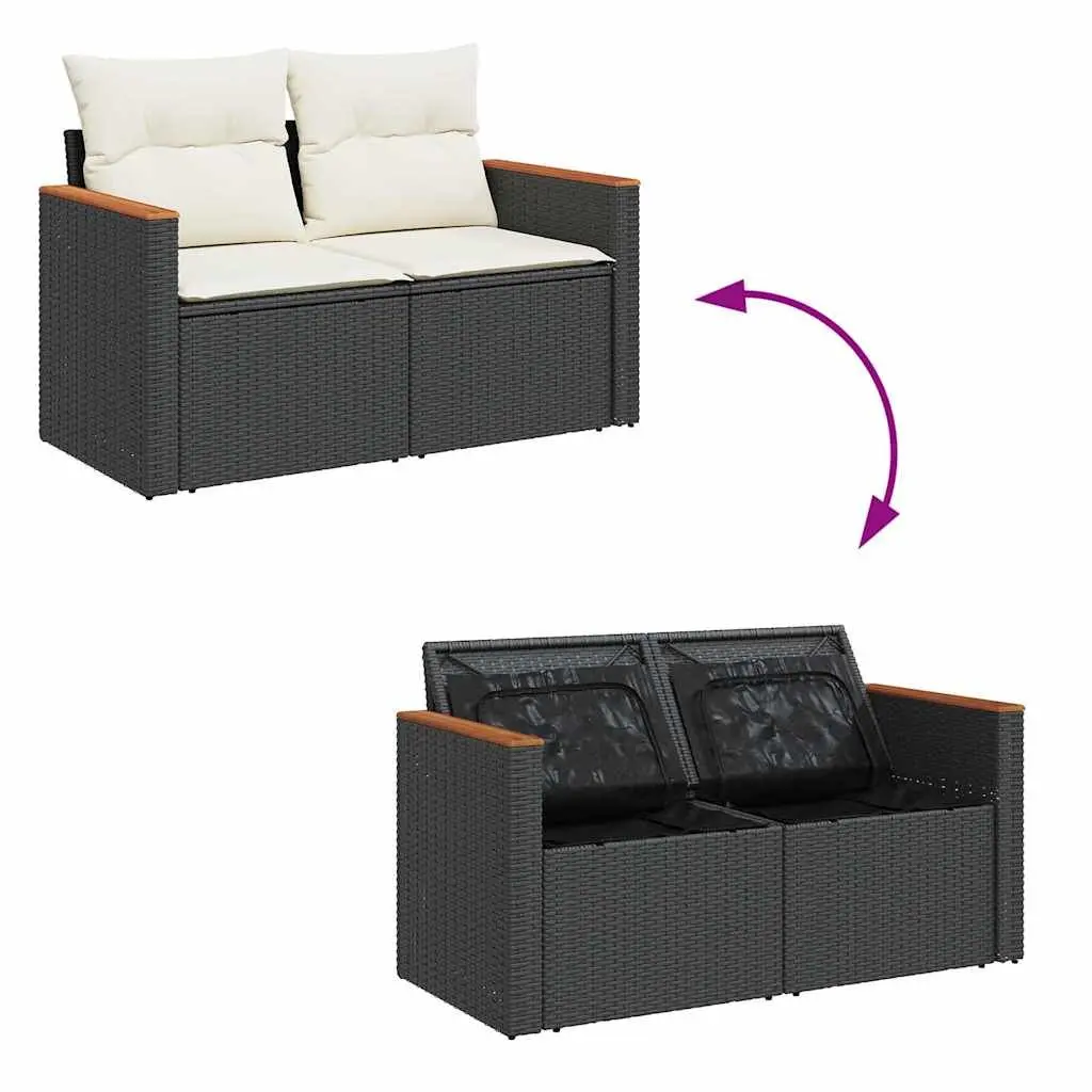 Outdoor Furniture Sofa Set 6 Piece Patio Seating Black Rattan with Storage Function and Adjustable Tabletop