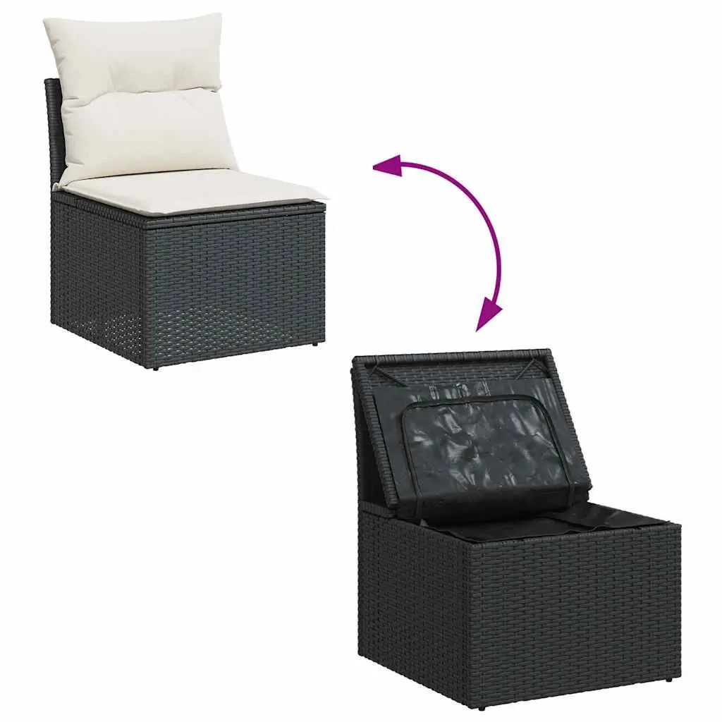 Outdoor Furniture Sofa Set 6 Piece Patio Seating Black Rattan with Storage Function and Adjustable Tabletop