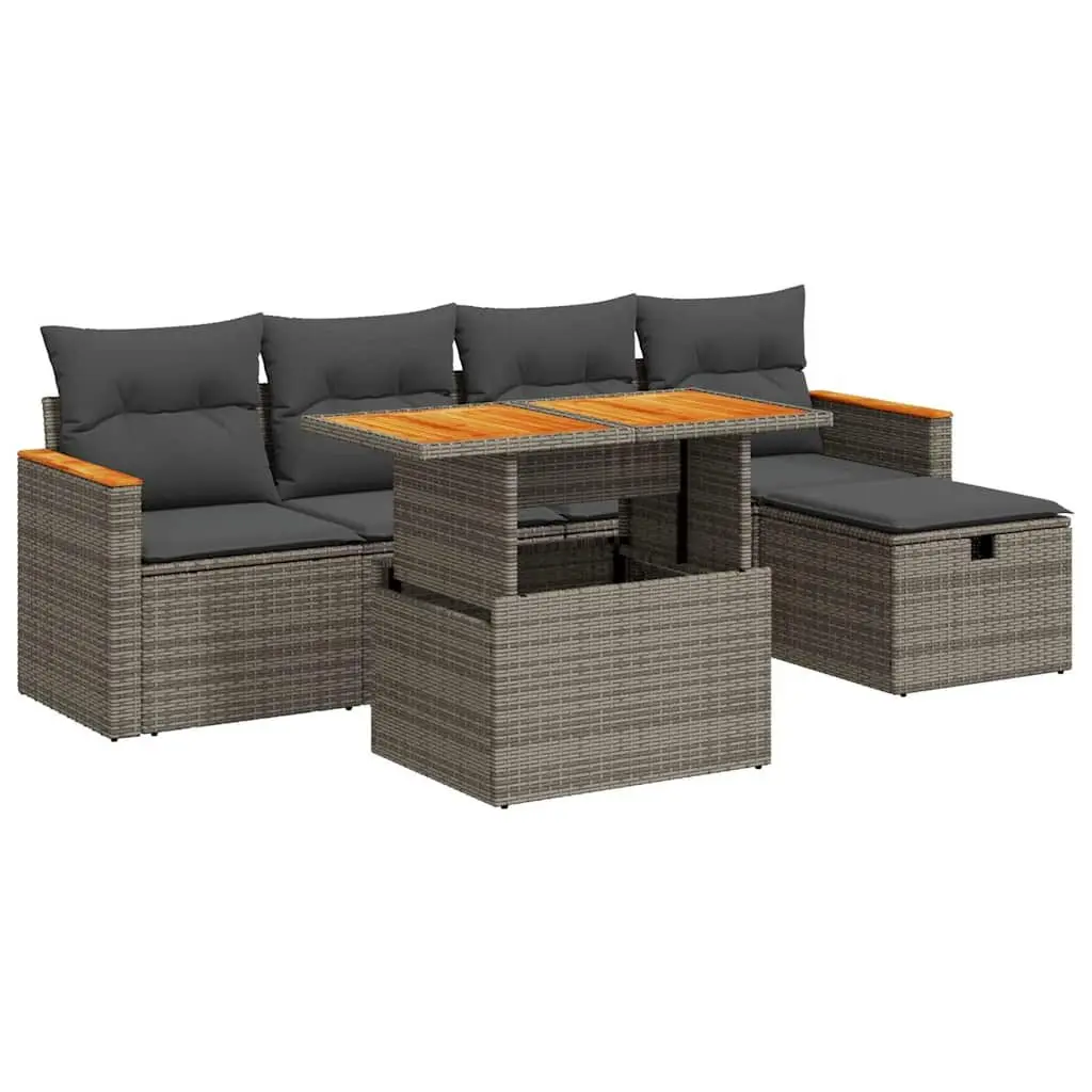 6-Piece Outdoor Sofa Set Grey Poly Rattan with Cushions