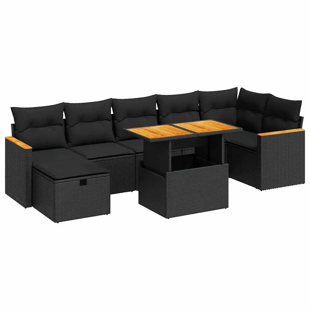 Garden Sofa Set 5 Piece Outdoor Furniture Black Poly Rattan with Storage