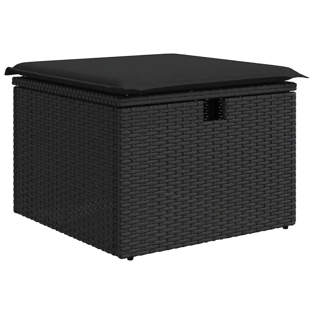 6 Piece Outdoor Garden Sofa Set for Patio Black Poly Rattan with Storage Cushions
