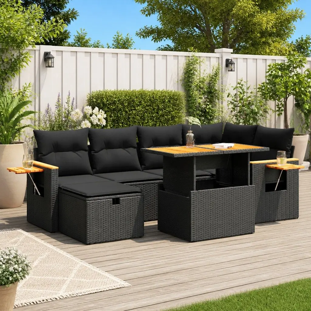Black Poly Rattan 8-Piece Garden Sofa Set with Storage