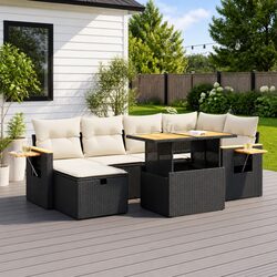 Garden Sofa Set - 8 Piece Black Rattan, Adjustable Table