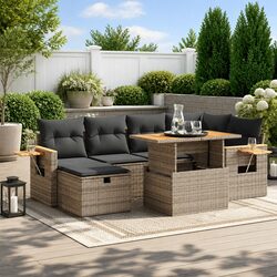 Durable Grey Poly Rattan Sofa Set - 8 Pieces with Cushions