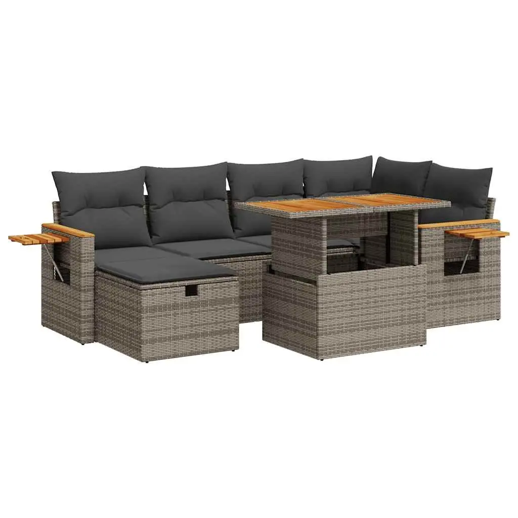 Garden Sofa Set 8 Piece Outdoor Furniture Grey Poly Rattan with Cushions Patio