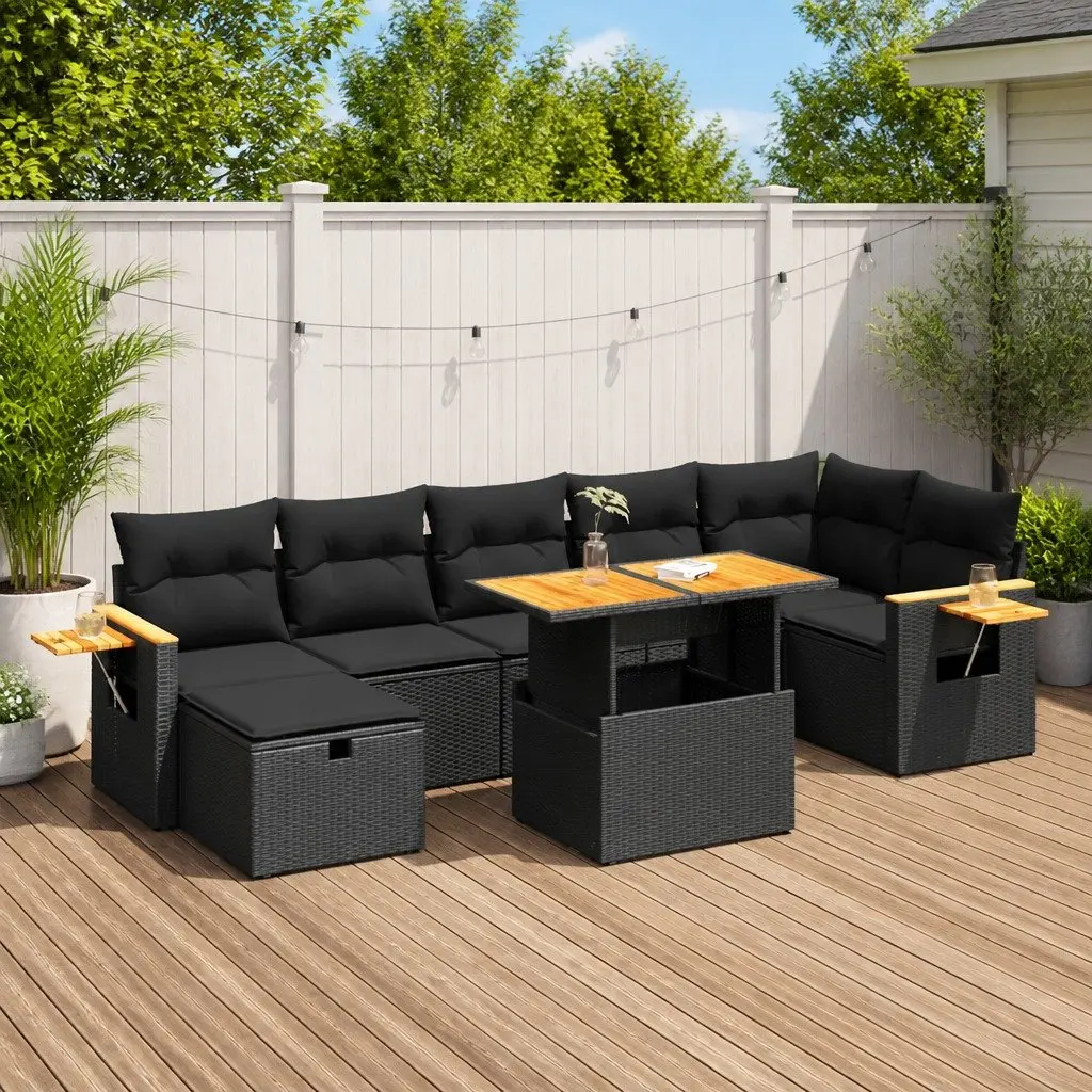 5 Piece Garden Sofa Set Outdoor Living Black Poly Rattan Patio Furniture