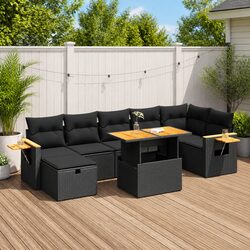 5 Piece Garden Sofa Set: Black Poly Rattan Furniture