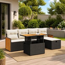 Specifications of 6 Piece Black Poly Rattan Garden Sofa Set